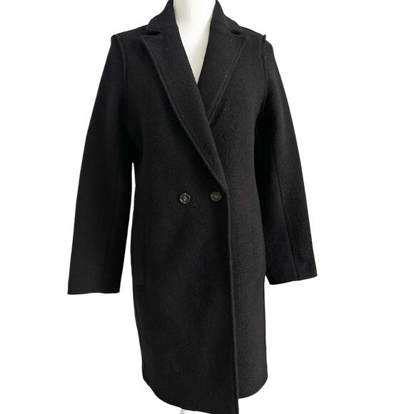J.CREW Daphne Black Italian Wool Coat | Double Breasted Long Topcoat | Size 4 - Picture 2 of 8